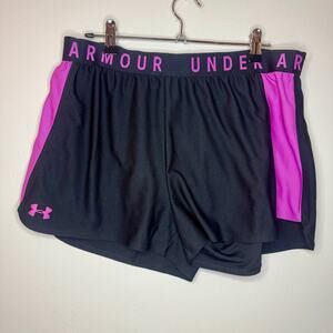 Under Armour HeatGear Black Pink Wordmark Elastic Waist Athletic Shorts XL